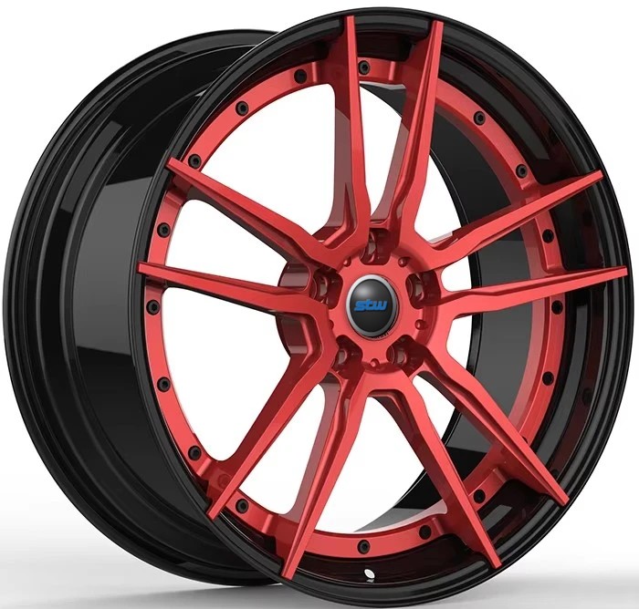 22x10.5 And 22x9.0 Red Face And Gloss Black Custom 2 Piece Forged Wheels For Porsche Panamera