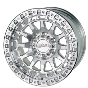 17″ STW WHEELS F12 6 LUG SILVER BRUSHED MONOBLACK FORGED FINISH RIMS