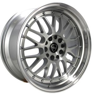 18″ ELEGANT WHEELS E28 BRUSHED FACE SILVER WITH MACHINED LIP FINISH RIMS