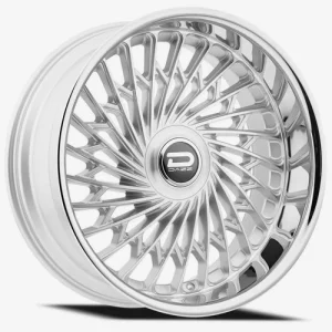 24″ DAZZ WHEELS D101 SEVILLE GLOSS SILVER BRUSHED FACE WITH CHROME STAINLESS STEEL LIP FINISH RIMS