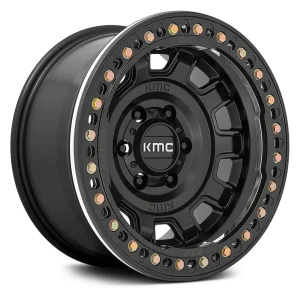 17″ KMC WHEELS KM236 TANK BEADLOCK SATIN BLACK FINISH RIMS