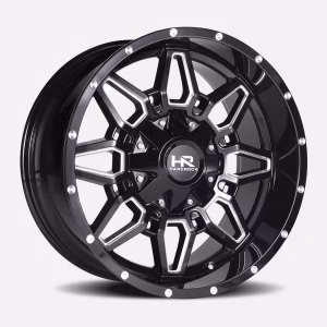 20″ HARDROCK WHEELS H718 BOMBER GLOSS BLACK MILLED OFF-ROAD RIMS