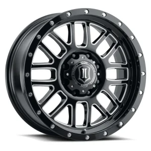 20″ ICON ALLOYS WHEELS ALPHA GLOSS BLACK MILLED SPOKE OFF-ROAD RIMS