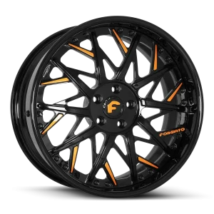24″ FORGIATO WHEELS BLOCCO GLOSS BLACK WITH RACING ORANGE ACCENTS FORGED FINISH RIMS