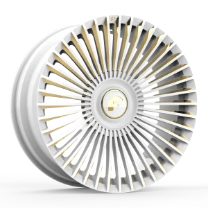 20″ FORGIATO WHEELS TRIMESTRE-M GLOSS WHITE WITH GOLD POLISHED ACCENTS XL FLOATING CAP FORGED FINISH RIMS