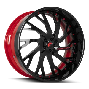 22″ FORGIATO WHEELS SINCRO GLOSS BLACK FACE WITH RED ACCENTS HARDWARE AND INNER FORGED FINISH RIMS