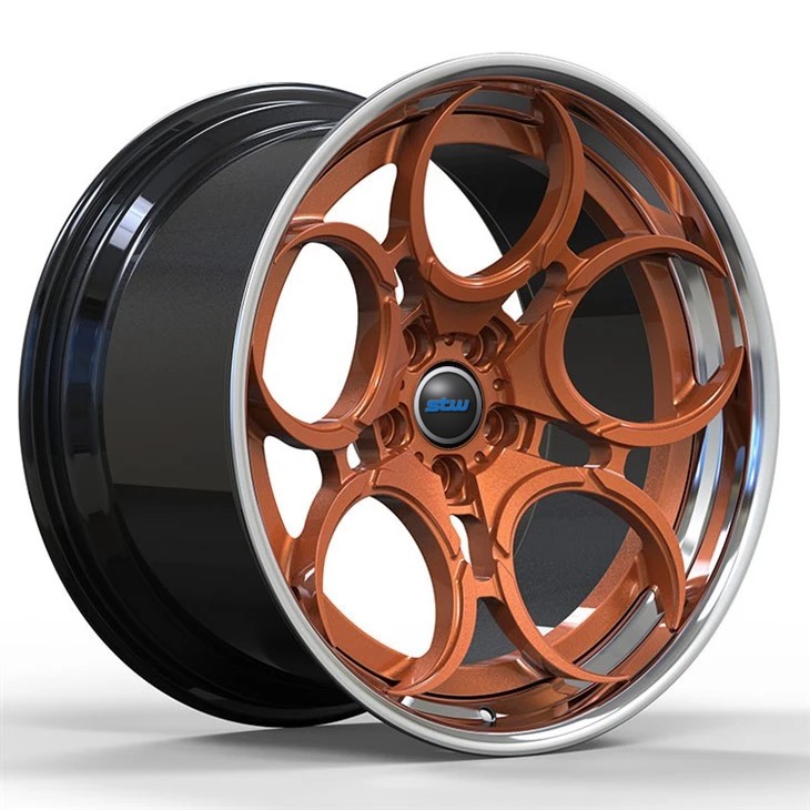 2-PC Forged Aluminum Alloy Wheels Custom Polished Lip And Satin Orange Face For Accord