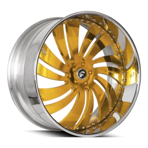 20″ FORGIATO WHEELS CANALE-L GOLD OVER CHROME FACE WITH CHROME LIP FORGED FINISH RIMS
