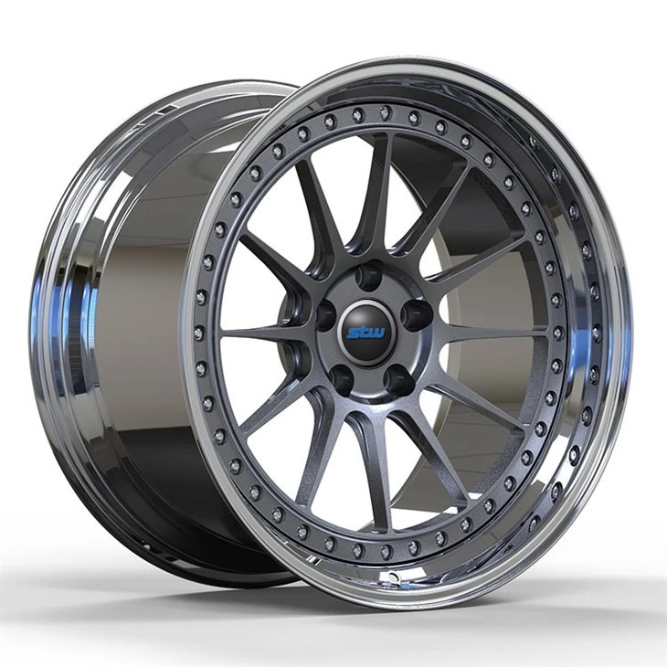 5x114.3 Rims Fit To Mustang GT500 Big Lip Custom Polish 2-PC Forged Alloy Rims Staggered 19 And 21 Inches