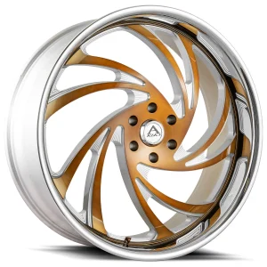 26″ AZAD WHEELS AZ DRIP BRUSHED GOLD WITH CHROME LIP FINISH RIMS
