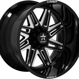 24×14″ RBP WHEELS FALCON 82R GLOSS BLACK MACHINED GROVESD FINISH RIMS ONLY 8 LUG ET-76