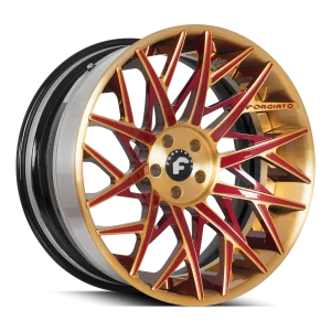 22″ FORGIATO WHEELS BLOCCO-ECL 2-TONE BRUSHED GOLD OVER HIGH POLISHED WITH RED ACCENTS FORGED FINISH RIMS