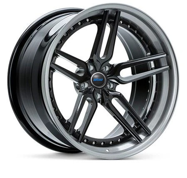 For Porsche 911 Gloss Black Rim&Silver Paint Lip 2 Pieces Wheel For Customized