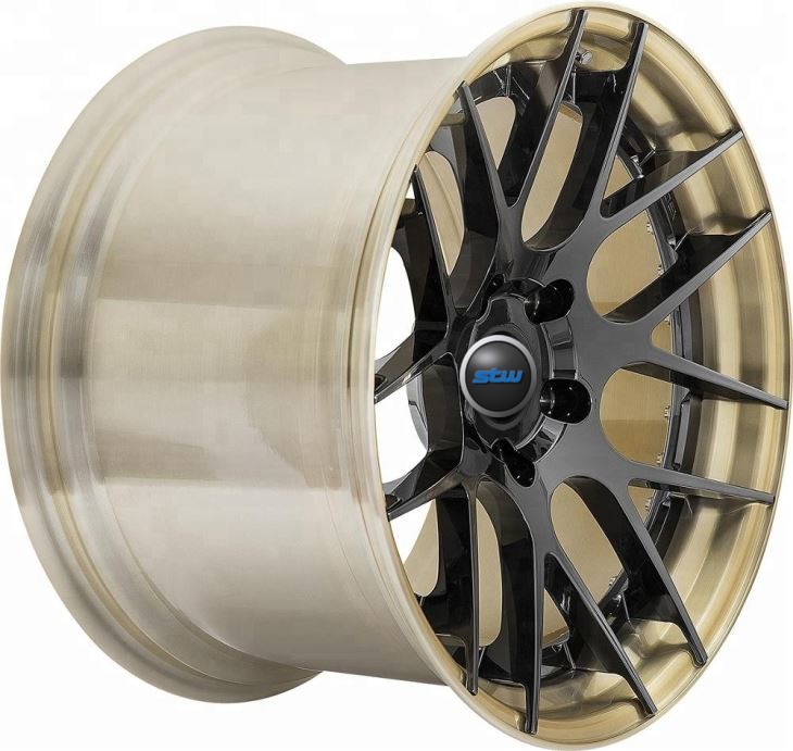 Golden Brushed 2 Piece Forged Wheel With Black Spokes