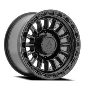 17″ ARENA WHEELS CO A130 PODIUM SATIN BLACK CENTER GLOSS BLACK LIP 8-LUG OFF-ROAD RIMS