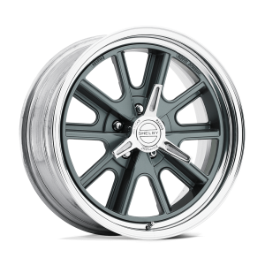 15″ AMERICAN RACING WHEELS VINTAGE VN427 SHELBY COBRA TWO-PIECE MAG GRAY CENTER POLISHED BARREL RIMS