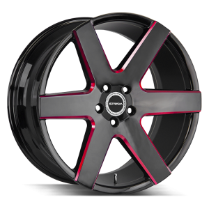 24″ STRADA WHEELS CODA GLOSS BLACK MILLED EDGE RED RIMS