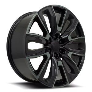 22″ FACTORY REPRODUCTION GM SPLIT 6 SPOKE WHEELS FR 207 GLOSS BLACK MACHINED FINISH RIMS