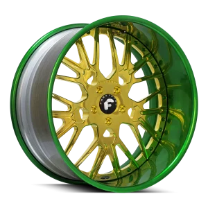 22″ FORGIATO WHEELS FRATELLO GOLD OVER CHROME FACE WITH VENOM GREEN LIP FORGED FINISH RIMS
