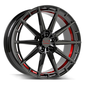 18″ STRADA WHEELS PALO GLOSS BLACK RED RING FLOW FORMED RIMS