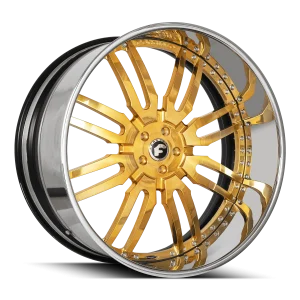 22″ FORGIATO WHEELS SEDICI GOLD OVER CHROME WITH CHROME LIP FORGED FINISH RIMS