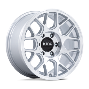 17″ KMC WHEELS KM730 HATCHET GLOSS SILVER MACHINED FACE FINISH RIMS