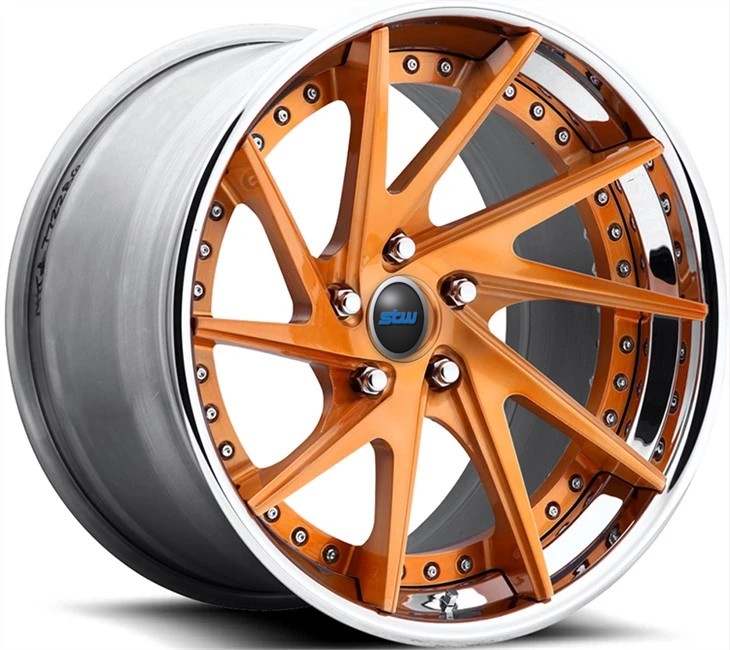 Jaguar F-Type Custom Rims 20x9 And 20x10.5 3-PC Polished Lip And Orange Face