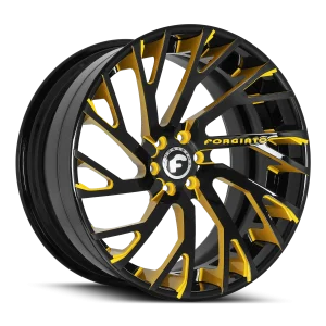 22″ FORGIATO WHEELS SINCRO-ECL 2-TONE BLACK WITH YELLOW WINDOW ACCENTS FORGED FINISH RIMS