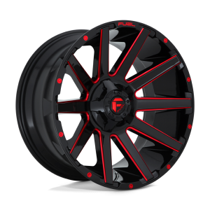 20″ FUEL WHEELS D643 CONTRA GLOSS BLACK WITH RED MILLED CROSSOVER RIMS