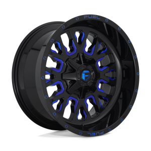 18″ FUEL WHEELS D645 STROKE GLOSS BLACK WITH CANDY BLUE CROSSOVER RIMS