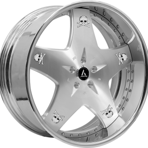 20″ ARTIS FORGED WHEELS CASHVILLE BRUSHED SILVER FACE CHROME LIP FINISH WITH SKULL LOGO