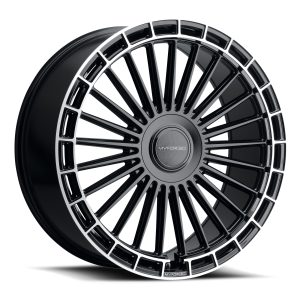 22″ MV FORGED WHEELS MVF-40 BLACK DIAMOND RING FLOATING CAPS FLOW FORM RIMS