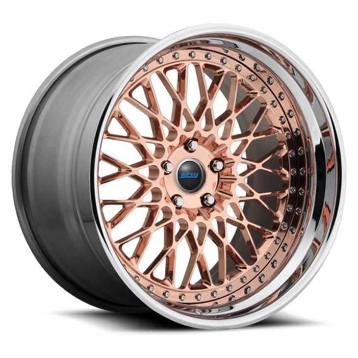 19x10.5 Polished Lip Brush Barrel Rose Gold Custom 3-PC Forged Car Rims For Audi RS3