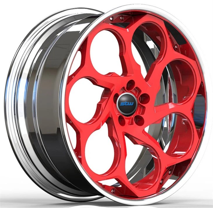 18x8.0 Custom 2 Piece Forged Wheels Red Disc And Polished Lip For VW Caddy C20