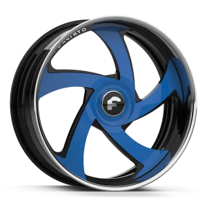 20″ FORGIATO WHEELS SR01 2-TONE BLACK WITH BLUE FACE WITH CHROME LIP AND BLACK INNER XL FLOATING CAP FORGED FINISH RIMS