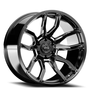 20″ TORQUE WHEELS TW403C IMPACT GLOSS BLACK MILLED FINISH RIMS