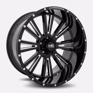 24″ HARDROCK WHEELS H503 SPINE XPOSED GLOSS BLACK MILLED OFF-ROAD RIMS