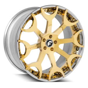 20″ FORGIATO WHEELS CAPOLAVARO-ECL GOLD OVER CHROME WITH CHROME LIP FORGED FINISH RIMS