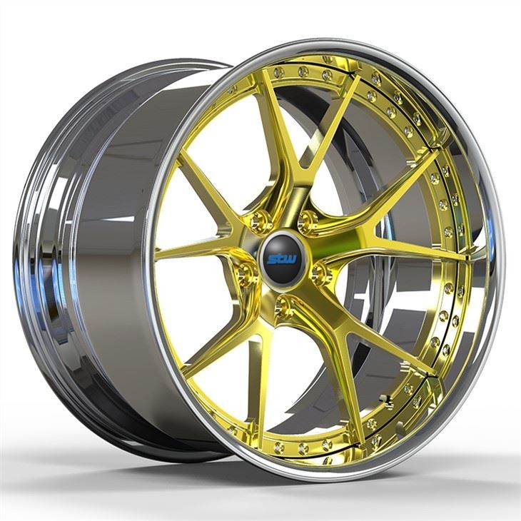 Ford Charge 5x115 2-PC 6061-T6 Aluminum Rims Polish Barrel+Gold Disc 19 And 20 Inches
