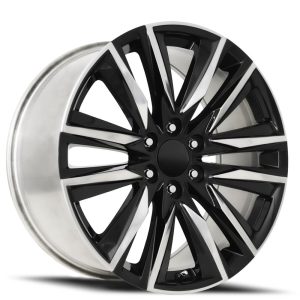 22″ FACTORY REPRODUCTION CADILLAC ESCALADE SPORT WHEELS FR 90 GLOSS BLACK POLISHED ACCENTS FINISH RIMS