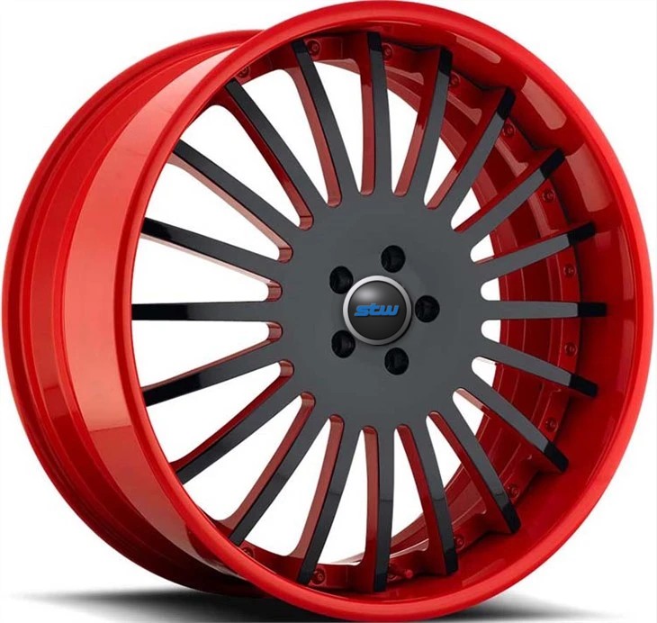 3-PC 21x9 | 21x12.5 Custom Red Barrel+ Black Face Alloy Rims For Lamborghini Aventador