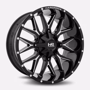 22″ HARDROCK WHEELS H700 AFFLICTION GLOSS BLACK MILLED OFF-ROAD RIMS