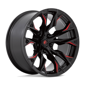 20″ FUEL WHEELS D828 FLAME 6 GLOSS BLACK WITH RED MILLED OFF-ROAD RIMS