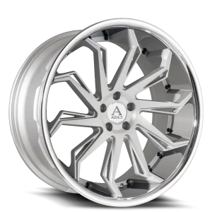 20″ AZAD WHEELS AZ1101 SILVER BRUSHED WITH CHROME LIP FINISH RIMS