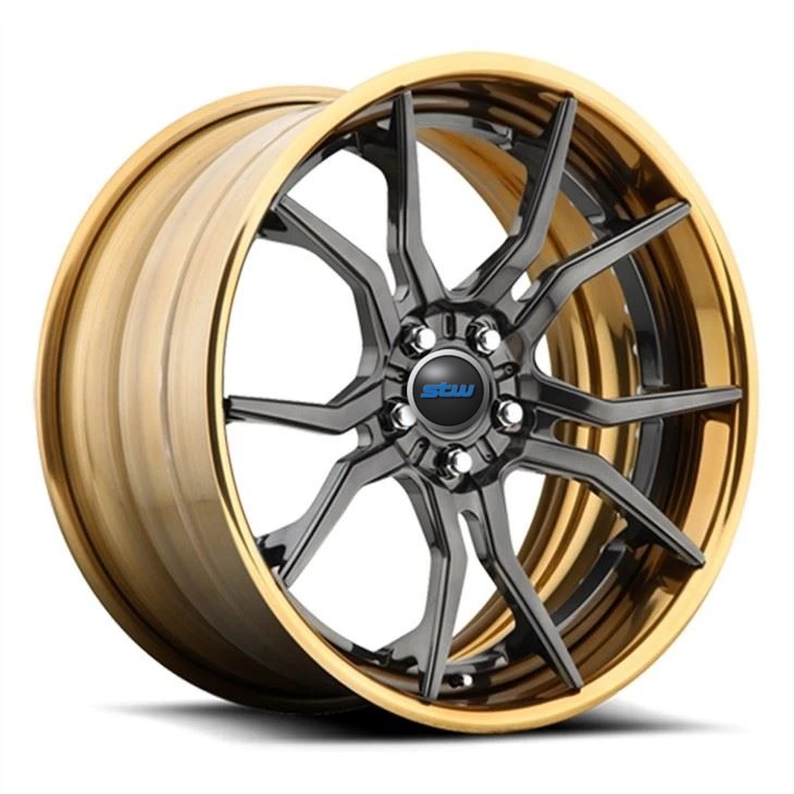 Custom Golden Polished Lip 21 x9.0 And 21x13 Inches 3-PC Forged Rims For Ferrari F12