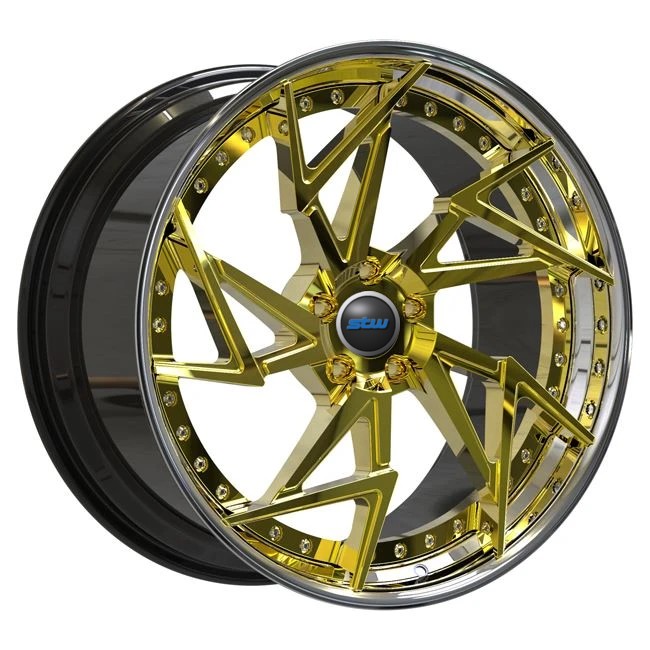 19x8.5 19x11 Staggered Forged 2 Piece Rims Polished Gold Audi R8 Wheels