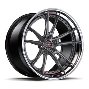 24″ MV FORGED WHEELS SL-115 SPOKE-LITE SERIES BRUSHED TITANIUM BLACK POLISHED LIP FINISH