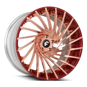 24″ FORGIATO WHEELS VENTOSO-ECL ROSE GOLD OVER CHROME WITH GLOSS RED LIP FORGED FINISH RIMS