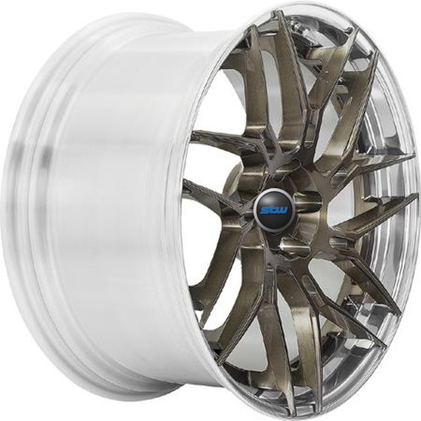 Smoke gray, brushed finish, polished lip, high-end custom 2-piece wheels