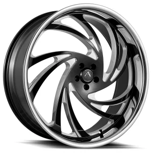 22″ AZAD WHEELS AZ DRIP BLACK MILLED WITH CHROME LIP RIMS